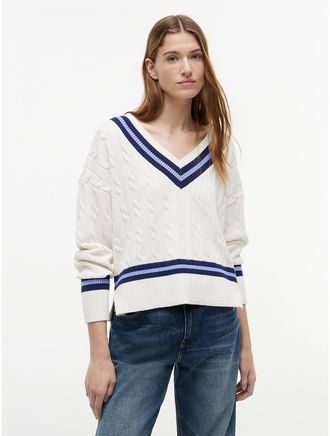 Tommy Hilfiger Womens Cable Knit Cricket Sweater - White - XXL