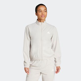 adidas Rollkragenpullover ADIDAS PERFORMANCE WE 3S WOVEN JKT, Damen, Gr. XXL, grau (wonder alumina, wei&szlig;), Obermaterial: 87% Polyester, 13% Elasthan, normal,
