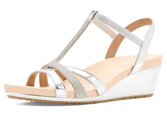 Life Stride Mimosa Strappy Sandals Womens Wedge Shoes Silver : 9.5 M (B), Faux Leather