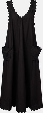 Juliet Dunn Embroidered scalloped cotton poplin midi dress