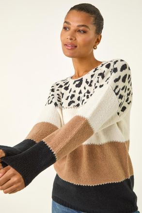 Roman Animal Print Colour Block Jumper