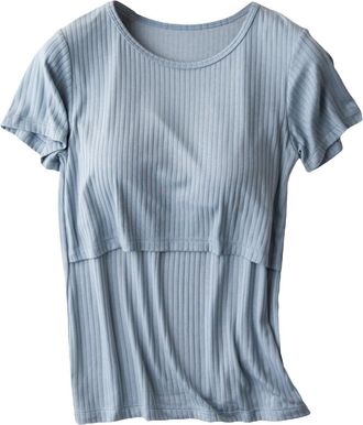 Generic Pyjamas Set Pyjamas Sleeve Sleepwear Breastfeeding Women Shirt and Set T Baby Maternity Tops Short Trousers Maternity Sleep Terry Cloth Set, A-Blue, X