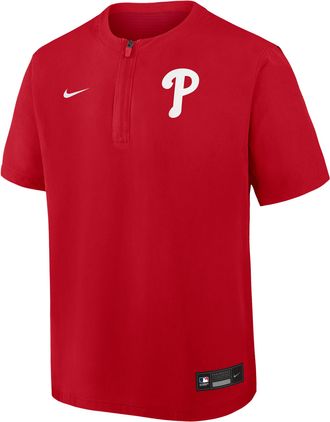 Nike Philadelphia Phillies Authentic Collection Nike Mens Dri-FIT MLB 1/4-Zip Short-Sleeve Windshirt in Red | 04HF313YPP-Q9T