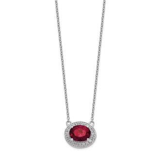 Diamond2Deal 14k White Gold 1/5 Ct Lab Grown Diamond and Created Ruby Pendant Necklace
