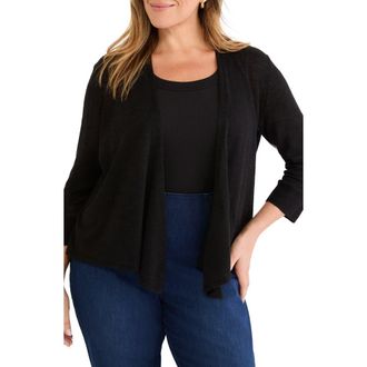 Nic+Zoe Slub Knit Linen Blend 4-Way Cardigan in Black Onyx at Nordstrom, Size 2X