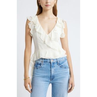 Open Edit Sleeveless Ruffle Top in Ivory Dove at Nordstrom Rack, Size Small
