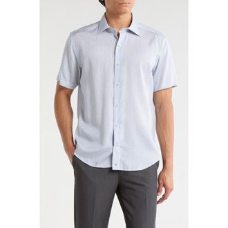 David Donahue Classic Fit Floral Print Short Sleeve Button-Up Shirt in White/Navy at Nordstrom Rack, Size Xx-Large