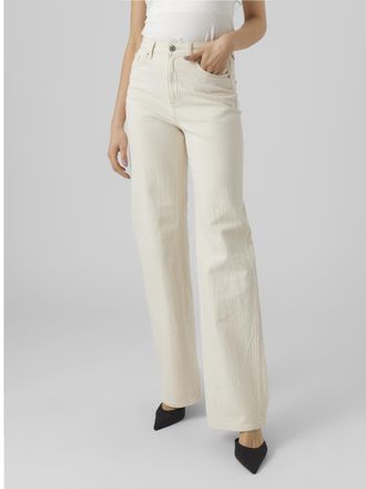 Vero Moda Straight-Jeans VERO MODA VMTESSA HR WIDE STR JEANS ECRU GA, Damen, Gr. 28, L&auml;nge 30, beige (ecru), Denim/Jeans, Obermaterial: 99% Baumwolle, 1% Elasth