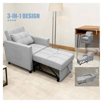Alivio 3-in-1 Convertible Sofa Bed with Adjustable Backrest Pull-Out Sleeper in Light Grey