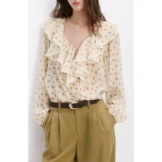 Mango Ruffled Floral Top in Yellow at Nordstrom, Size 4