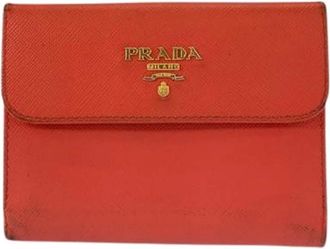 Prada Pre-owned Wallets, female, Orange, Size: ONE SIZE Pre-owned Leather Compact Wallet