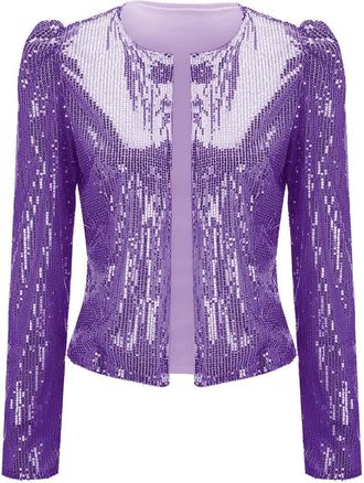Generic Women Casual Fashion Sequin Sequins Sparkling Cardigan Jackets Long for Women (B1-Purple, XXL)