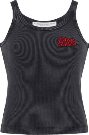 Alessandra Rich Grey Grey Logo Ribbed Cotton Tank Top
