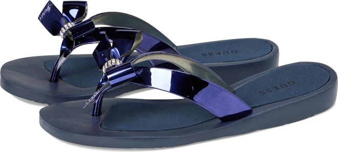 GUESS Damen Sandalen Hammi – Flache Slides Mit Stoff-Obermaterial & Offener Zehe