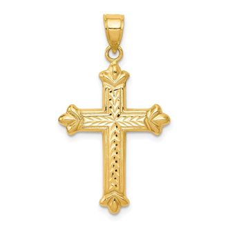 Diamond2Deal 14k Yellow Gold Reversible Diamond-cut Cross Pendant