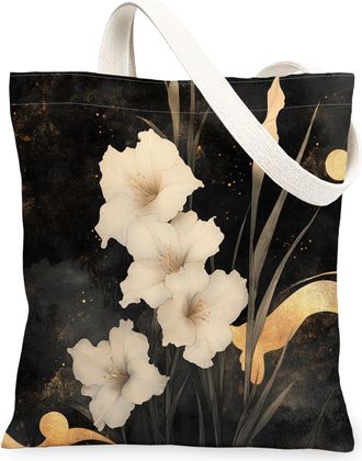 Generic Spring Japanese Gladiolus Canvas Tote Bag for Shopping 13x15, Asia Chinese Japan Flower Reusable Grocery Print Bag for Women Men, Cool Floral Aestheti