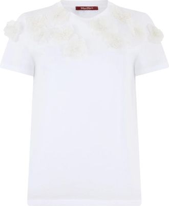 Max Mara T-shirt met bloemenapplicaties - Dames - T-shirts - Wit - L - Katoen - Tops