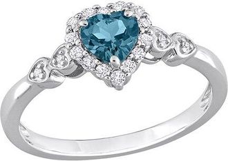 Rina Limor Silver 0.63 Ct. Tw. Diamond & Blue Topaz - London, White Topaz Halo Ring