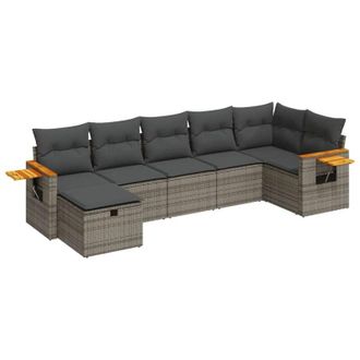 vidaXL Set De Sof&aacute;s De Jard&iacute;n 7 Pzas Con Cojines Rat&aacute;n Sint&eacute;tico Gris Vidaxl