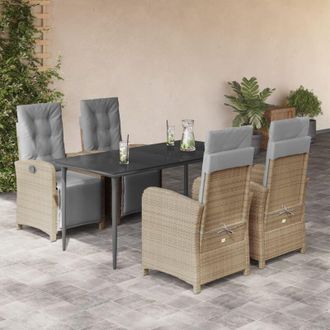 vidaXL Set Comedor De Jard&iacute;n 5 Pzas Con Cojines Rat&aacute;n Sint&eacute;tico Beige Vidaxl