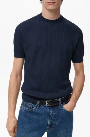 Mango Rib Knit T-Shirt in Navy at Nordstrom, Size X-Large