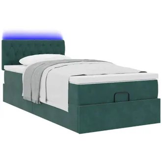 vidaXL Cama Otomana Con Colch&oacute;n Y Led Terciopelo Verde Oscuro 80x200cm Vidaxl