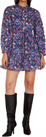 Banjanan Roma Long Sleeve Dress In Persian Tile Lapis