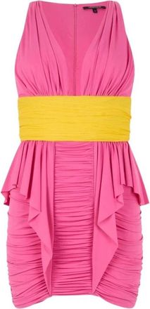 Roberto Cavalli Tweekleurige Gedrapeerde Jurk - Dames - Feestkleedjes - Roze - XS - Kleedjes