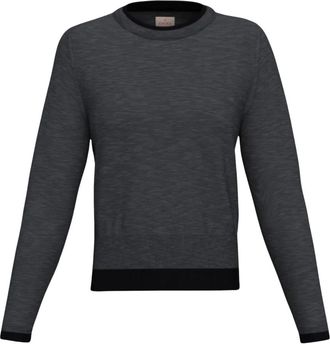 Emme Di Marella Emme DI Marella - Ronde hals trui van wol met contrasterende bies - Dames - Truien - Grijs - Maat: M Wol