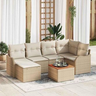 vidaXL Conjunto De Sof&aacute; De Jard&iacute;n 7 Pcs Beige Polirat&aacute;n Vidaxl