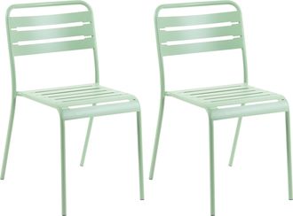 Beliani Conjunto De 2 Sillas De Jard&iacute;n De Metal Sin Reposabrazos Apilables Para Terraza Verde Lefkada