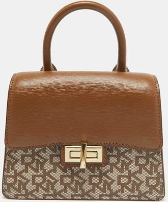 DKNY Dkny Brown/beige Monogram Coated Canvas And Leather Flap Top Handle Bag