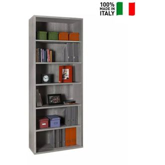 Composad Libreria Alta a 6 Ripiani Regolabili Per Ufficio e Casa Linea Disegno in Legno Color Cemento h 217 cm Made in Italy