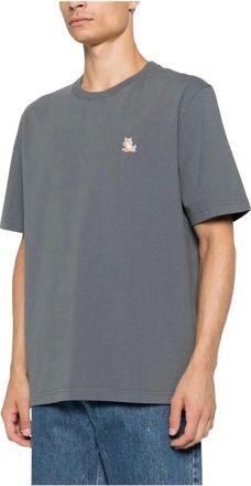 Maison Kitsun&eacute; Tops, Heren, Grijs, XL, Katoen, Fox Head Patch Classic T-shirt