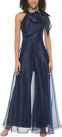 Eliza J Bow-Neck Sleeves Jumpsuit In Blue