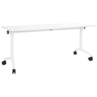 Beliani Beliani - Escritorio Rectangular Moderno Plegable Con Ruedas Mesa M&oacute;vil Port&aacute;til Estructura Met&aacute;lica 180 X 60 Cm Blanco Cavi