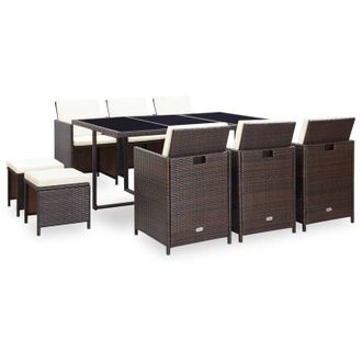 vidaXL Set Comedor De Jard&iacute;n 11 Pzas Y Cojines Rat&aacute;n Sint&eacute;tico Marr&oacute;n Vidaxl