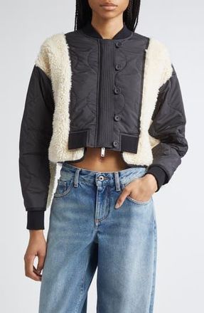 3.1 Phillip Lim High Pile Fleece Trim Quilted Crop Jacket in Black-Natural at Nordstrom Rack, Size Large
