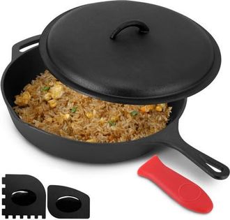 MegaChef 12 Inch Pre-Seasoned Cast Iron Skillet with Cast Iron Lid in Black at Nordstrom