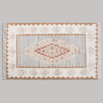 Maisons du monde Alfombra de tejido kilim, gris, amarillo, crudo y rojo, 160x230 cm