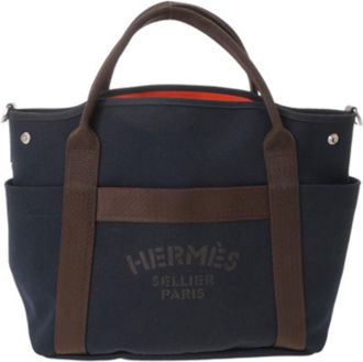 Herm&egrave;s Navy Toile Chevron Tote Bag (Pre-Owned)