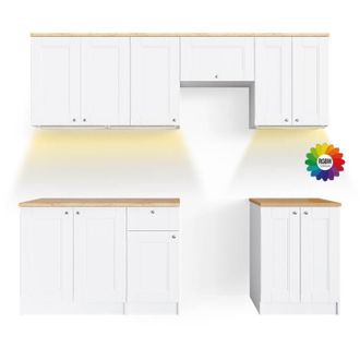 Vicco Mueble De Cocina Bergamo, Blanco, 240 Cm, Et Goldkraft Con Tira De Led