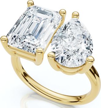 Pompeii3 Certified 4.60Ct Pear & Emerald Toi et Moi Diamond Ring 14k Gold Lab Grown