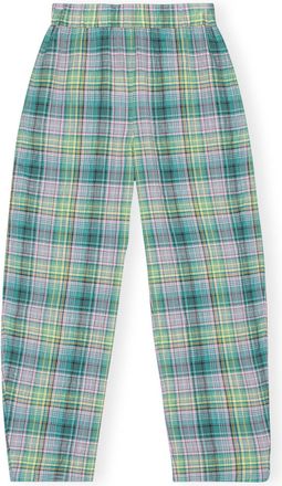 Ganni Green Seersucker Check Elasticated Pants - Size 32 Organic Cotton