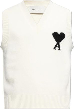 Ami Wool Vest - Heren - Spencers - Wit - S - Wol - Truien & Vesten