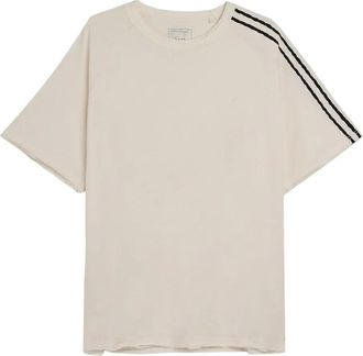 Yohji Yamamoto raw-edge 3-stripes T-shirt - Beige