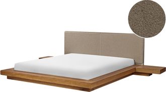 Beliani Cama Moderna 180 X 200 Cm Con Plataforma Con Mesitas De Noche Cabecero De Boucl&eacute; Madera De Fresno Natural Zen