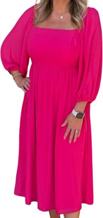 Sugarlips Amaretto Puff Sleeve Midi Dress In Fuchsia