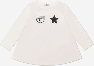 Chiara Ferragni Girls Long Sleeve Eyestar Maxi T-Shirt - Ivory - Size 10Y