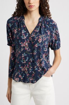 Treasure & Bond Floral Button-Up Top in Navy Lilibet Floral at Nordstrom, Size Xx-Small